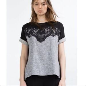 ZaraBlack White Collection Lace Short Sleeve Sweater Size Medium